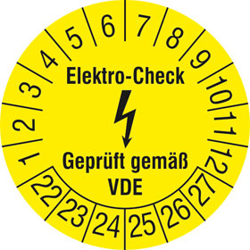 gelb-schwarz Prüfplakette Elektro-Check 18 Ø3cm 15 Stk/ Bogen Geprüft gemäß VDE gelb-schwarz Prüfplakette Elektro-Check 18 Ø3cm 15 Stk/ Bogen Geprüft gemäß VDE