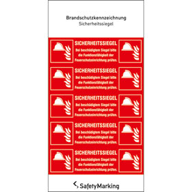Sicherheitssiegel fr Schutzschrnke, fr Mittel und Gerte zur Brandbekmpfung Text: Bei beschdigtem Siegel bitte die Funktionsfhigkeit 
