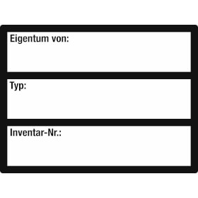 Inventaretiketten Eigentum von / Typ  /  Inventar - Nr.