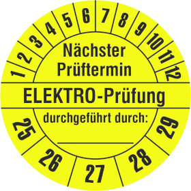 Prüfplakette Nächster Prüftermin - ELEKTRO - Prüfung  -  durchgeführt durch