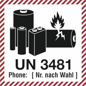 Verpackungsetikett UN 3481 für Lithium - Ionen - Batterien mit oder in Ausrüstungen verpackt