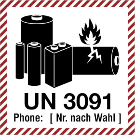 Verpackungsetikett UN 3091 für Lithium - Metall - Batterien mit oder in Ausrüstungen verpackt