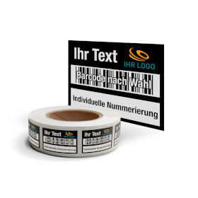Individuell gefertigtes Inventaretikett Logo, Text, Bacode,  Nummerierung und Farbe nach Wahl