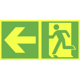 Fluchtwegschild PLUS - langnachleuchtend + tagesluoreszierend Notausgang links mit Zusatzzeichen:  Richtungsangabe links