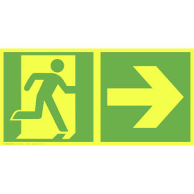 Fluchtwegschild PLUS - langnachleuchtend + tagesluoreszierend Notausgang rechts mit Zusatzzeichen:  Richtungsangabe rechts