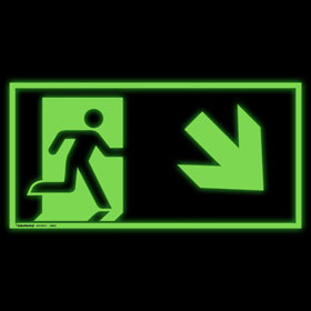 Fluchtwegschild - langnachleuchtend Notausgang rechts, schräg abwärts (Kombischild)