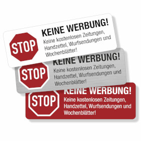 Hinweisschild Stop Keine Werbung! Keine kostenlosen Zeitungen, Handzettel