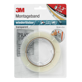 3M Klebeband, Montageband, wiederablsbar,  beidseitig klebend,  transparent