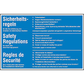 Hinweisschild - Elektrotechnik 5 Sicherheitsregeln mehrsprachig