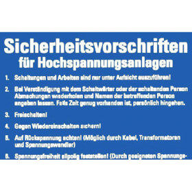 Sicherheitsaushang Sicherheitsvorschriften für Hochspannungsanlagen