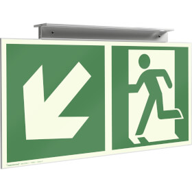 Fahnenschild Fluchtwege langnachleuchtend Notausgang links / rechts abwärts mit Zusatzzeichen