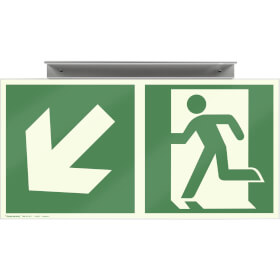 Fahnenschild Fluchtwege langnachleuchtend Notausgang links/rechts abwärts mit Zusatzzeichen