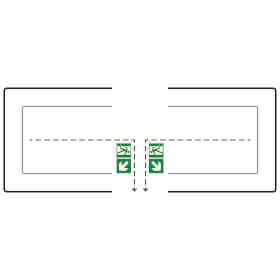 Fahnenschild Fluchtwege langnachleuchtend Notausgang links/rechts abwärts mit Zusatzzeichen
