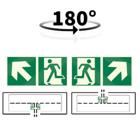Fahnenschild Fluchtwege langnachleuchtend Notausgang links / rechts aufwärts mit Zusatzzeichen