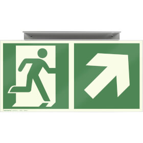 Fahnenschild Fluchtwege langnachleuchtend Notausgang links/rechts aufwärts mit Zusatzzeichen