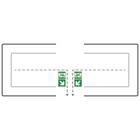 Fahnenschild Fluchtwege langnachleuchtend Notausgang links/rechts aufwärts mit Zusatzzeichen