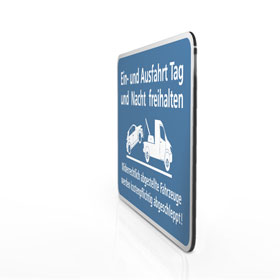 Hinweisschild für Gewerbe und Privat Ein- und Ausfahrt Tag und Nach freihalten - Blau