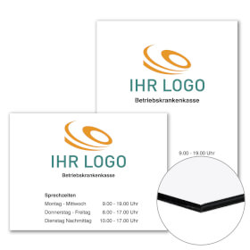 Individuell gefertigtes Firmen - / Werbeschild Aluminium - Verbundplatte 2, 0 mm weiß, Ecken spitz,  ohne Bohrung