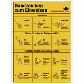 Berufsgenossenschaftlicher Aushang Handzeichen zum Einweisen