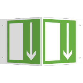 Rettungsschild als Winkelschild Symbol: Notausgang, Material:  Alu