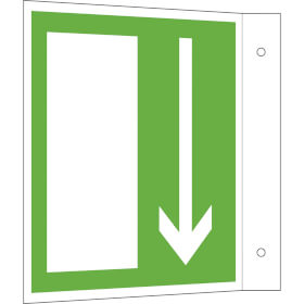 Rettungsschild als Fahnenschild Symbol: Notausgang, Material:  Alu