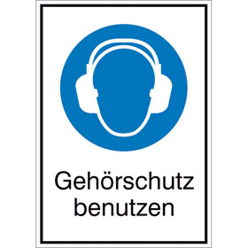 Gebots - Kombischild, Gehrschutz benutzen, 