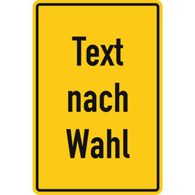 Aluminiumschild, mit Text nach Wahl Grundfarbe gelb, Schrift schwarz,  Ecken rund, 