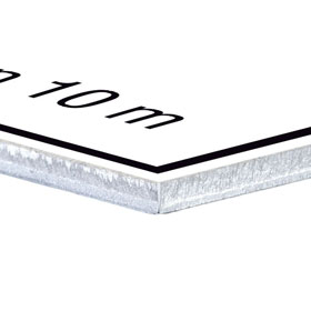 Individuell gefertigter Wegweiser Aluminium 2,0 mm weiß, Ecken spitz, ohne Bohrung