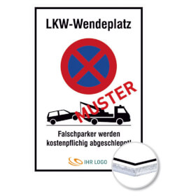 Individuell gefertigtes Parkplatzschild Aluminium 2, 0 mm wei, Ecken spitz, ohne Bohrung