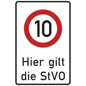 Verkehrsschild / Betriebs -  und Privatkennzeichnung Zeichen:  Zulässige Höchstgeschwindigkeit 10 km / h