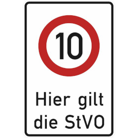 Verkehrsschild Hier gilt die StVO 10 km/h direkt beim Hersteller kaufen