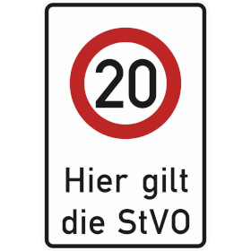 Verkehrsschild / Betriebs -  und Privatkennzeichnung Zeichen:  Zulässige Höchstgeschwindigkeit 20 km / h