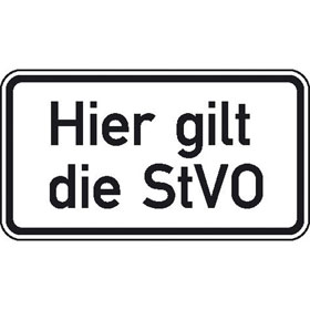 Zusatzzeichen nach StVO mit Sondertext - Nr. 2035 Hier gilt die StVO