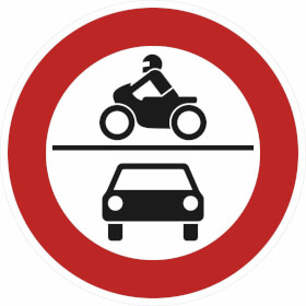 Verkehrsschild nach StVO - Nr. 260 Verbot für Krafträder,  auch mit Beiwagen,  Kleinkrafträder...