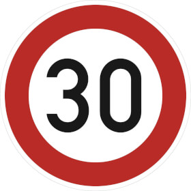 Verkehrsschild Zulässige Höchstgeschwindigkeit 30 km / h VZ: 274 - 30