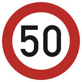 Verkehrsschild Zulässige Höchstgeschwindigkeit 50 km / h VZ: 274 - 50