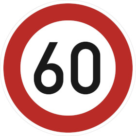 Verkehrsschild Zulässige Höchstgeschwindigkeit 60 km / h VZ: 274 - 60