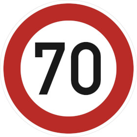 Verkehrsschild Zulässige Höchstgeschwindigkeit 70 km / h VZ: 274 - 70