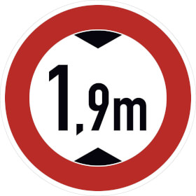 Verkehrsschild Verbot für Fahrzeuge über 1, 9 m Höhe VZ: 265 - 1, 9