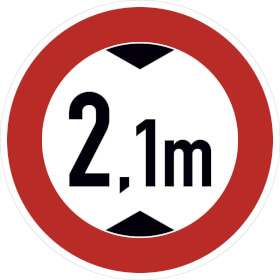Verkehrsschild Verbot für Fahrzeuge über 2, 1 m Höhe VZ: 265 - 2, 1
