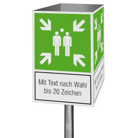 Fluchtwegschild - Wrfel Symbol: Sammelstelle und Text nach Wahl