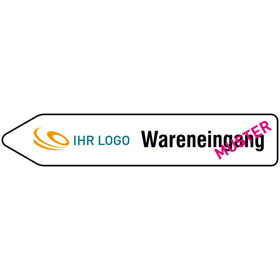 Individuell gefertigter Wegweiser (linksweisend) Aluminium 2, 0 mm, refektierend Typ RA1 / A, weiß,  Ecken rund,  ohne Bohrung