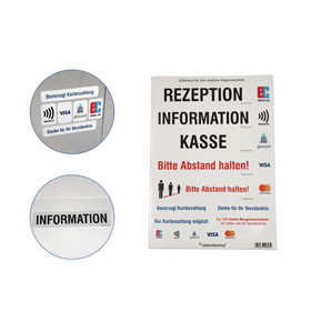 Mobile Acrylglasscheibe zum Schutz vor Infektionen im Verkaufsbereich  mit 12,0 x 30,0 cm Durchreiche, 2 Aufstellfüße