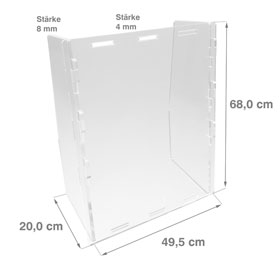 Mobile Acrylglasscheibe zum Schutz vor Infektionen im Verkaufsbereich  Intelligentes Stecksystem, optional mit 14 cm hoher Durchreiche