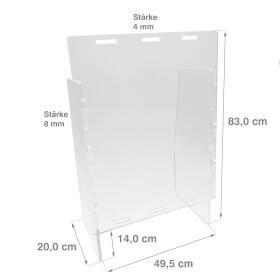 Mobile Acrylglasscheibe zum Schutz vor Infektionen im Verkaufsbereich  Intelligentes Stecksystem, optional mit 14 cm hoher Durchreiche