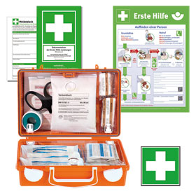 Erste - Hilfe - Koffer DIN 13157 Komplettset inkl. Erste - Hilfe - Koffer, Hinweisschild, Sicherheitsaushang und Meldeblock