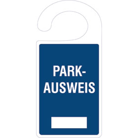 Parkausweis - Anhänger Farbe: blau / weiß, mit Freifeld zur Selbstbeschriftung