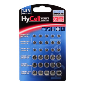 HyCell Alkaline - Knopfzellenset 30 - teilig für alle Einsatzgebiete, Alkaline - Batterie