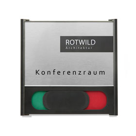 BOX Türschilder inkl. Frei / Besetzt - Anzeige Aluminiumrückplatte in Edelstahloptik,  ABS - Kunststoffrahmen, 