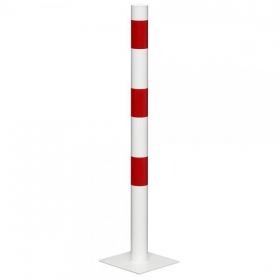 Stahl - Absperrpfosten rot / weiß mit Reflexstreifen zum Aufschrauben mit Bodenplatte